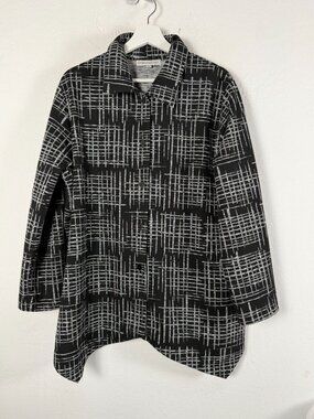 Christopher Calvin Jacket Womens Large Black White Abstract Grid Lagenlook Top